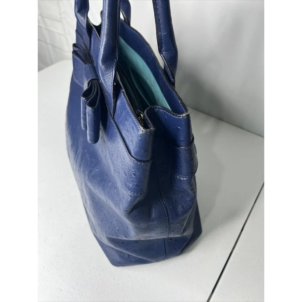 Kate Spade Valencia Road Harmony Tote‎ Bag Womens Blue Ostrich Embossed Leather